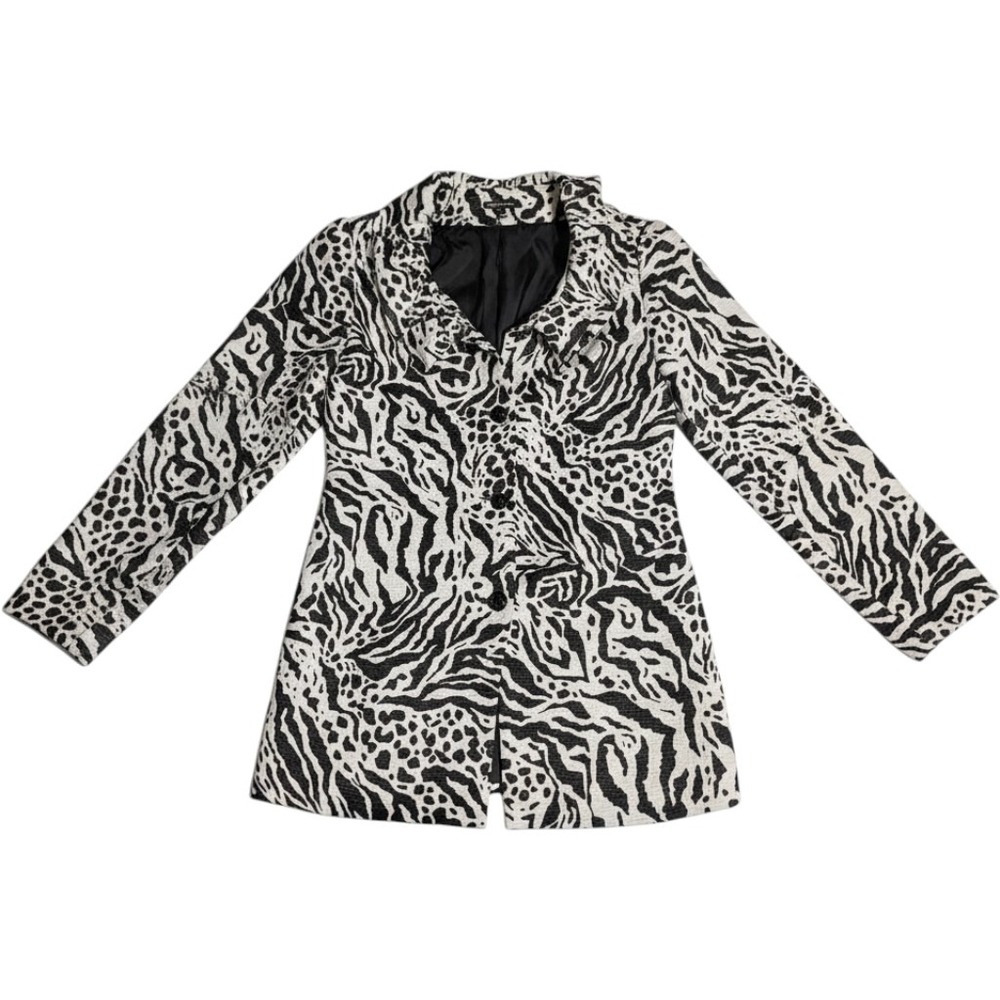 Samuel Dong Animal Print Jacket Womens XS Black White Zebra Leopard Texture